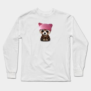 Cute Baby Red Panda Wearing Pussy Hat Long Sleeve T-Shirt